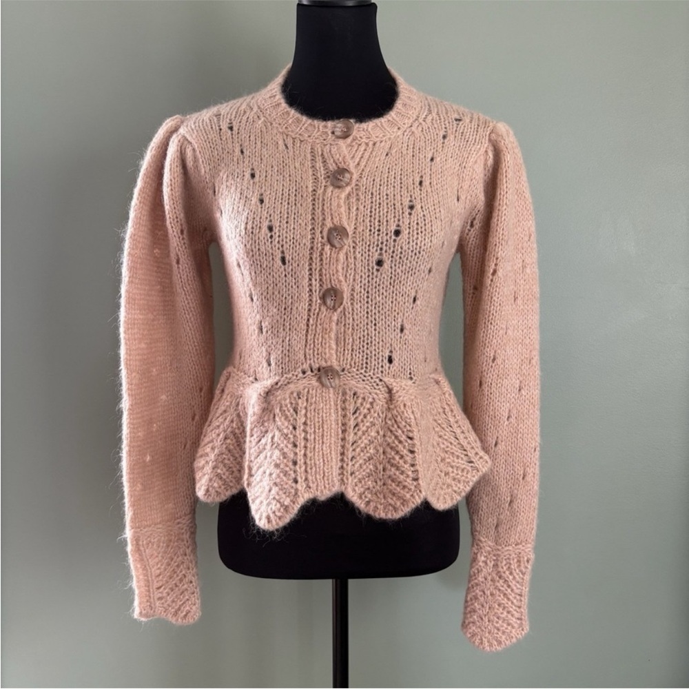 Farm Rio Ruffle Knit sand Cardigan size xs - Picture 2 of 6